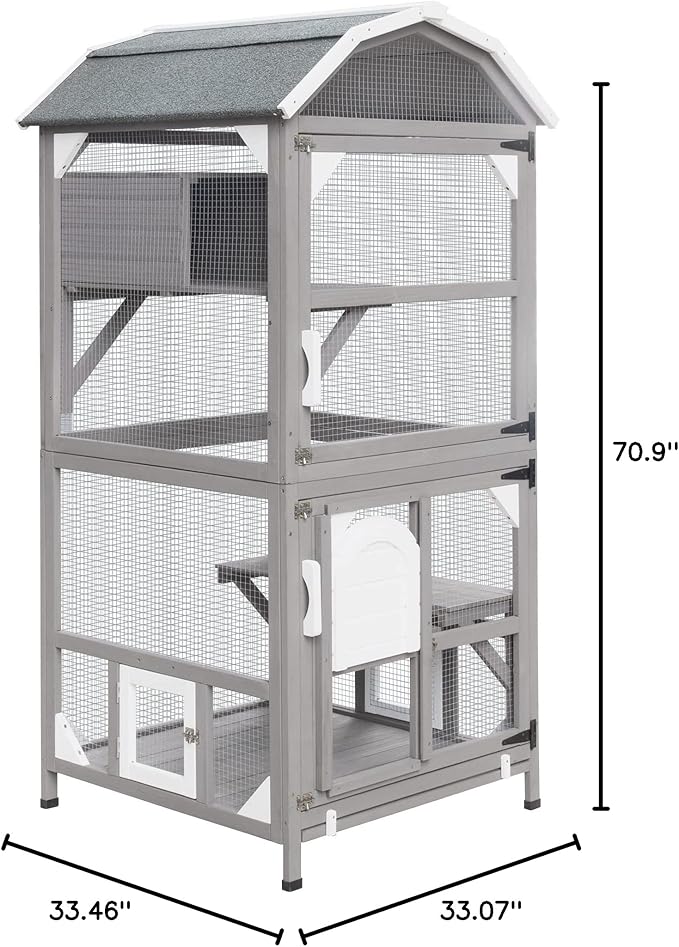 71'' Large Cat House Outdoor Catio Enclosures Indoor Kitten Cages with Attachable Window Resting Box,Waterproof Roof