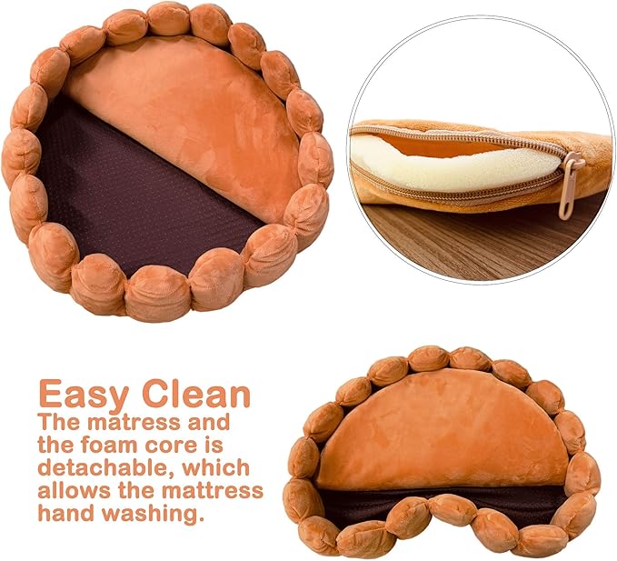 Fashion Pet Cushion Bed Detachable Updated Version Winter Plush Nest Kennel Lovely Tart Warm Comfortable Extended Dog Mat Pad Cat Mat (Tart-Large)