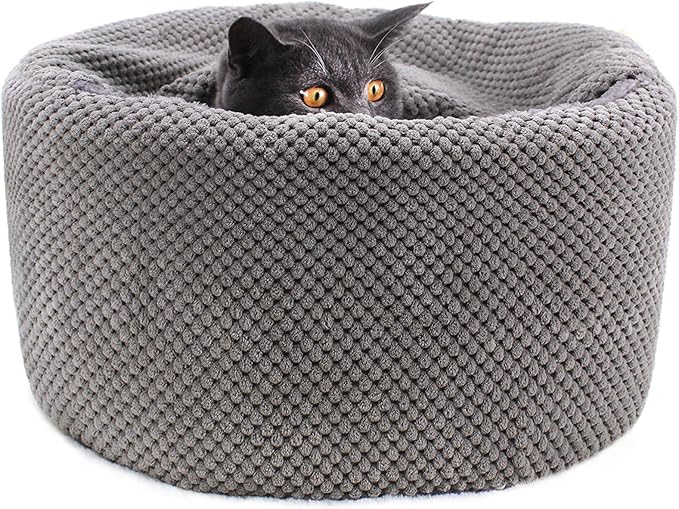 Winsterch Large Cat Cave Bed - Soft, Enclosed & Washable for Indoor/Outdoor Cats & Kittens, Anti-Slip Bottom, Calming, Covered (Gray, 16.5 x 16.5 x 7.48 in)