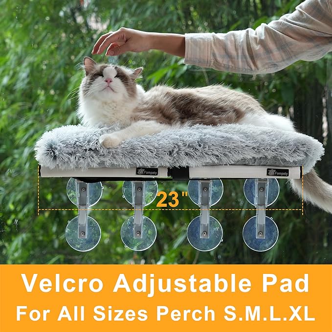23"x12" Big Fluffy Cat Bed Mat/Pet Cushion,Refurbish Cat Window Perch Accessory,Double Sided,Easy Fasten & Remove, Adjustable Velcro Strap,Upholster Pet Furniture,Portable Pillow,Seat,Pad