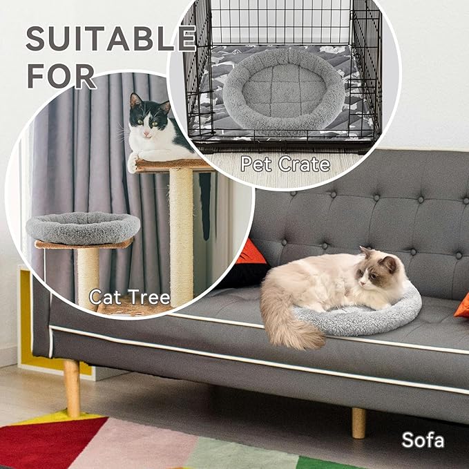 PETLESO Cat Bed Mat 15.75" Round Pad with Pillow Around, Indoor Soft Warm Pet Bed for Small Dog Cats Rabbit Curling Sleep/Nap, Antiskid Bottom, Washable, Medium