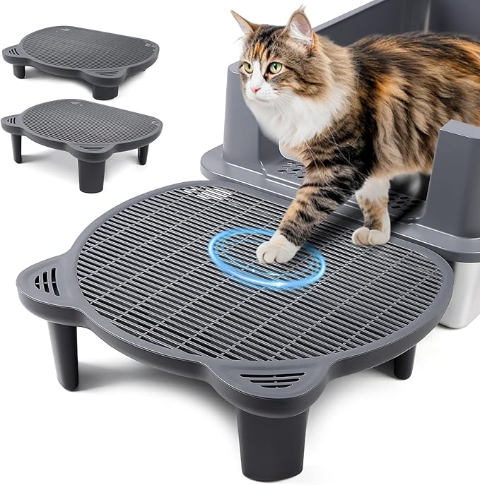 Adjustable Cat Ramp Litter Box Step Double Layer with Filter Function, Elevated Litter Box Ramp for Senior Cats Easy Cleaning Cat Litter Tray for Floor Indoor (Dark Grey)