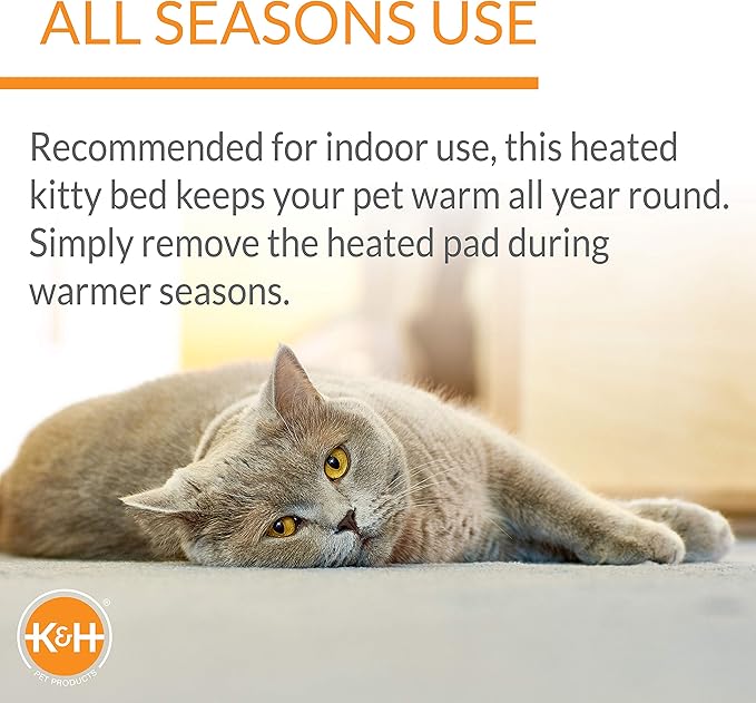 K&H Pet Products Bolster Heated Cat Bed for Indoor Cats, Thermo-Kitty Fashion Splash Orthopedic Foam Heated Pet Bed for Cats or Dogs, Waterproof Pet Heater, Safety Listed Small 18in Round Mocha