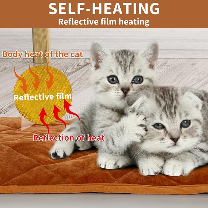 NAMOTEK Self-Warming Cat Bed Indoor/Outdoor Super Soft Self Heating Pet Mat Washable Thermal Pad for Cat & Dog 21x16 inch