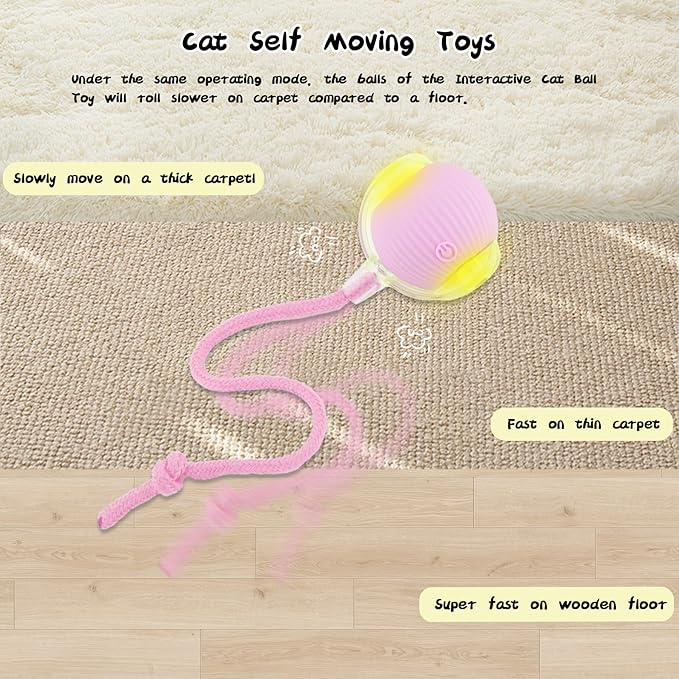 Automatic Rollie Cat Chase Ball Toy - Smart Interactive Pet Toy with 360° Rotating Motion, Rechargeable & Auto-Rolling Electric Ball for Indoor Cats/Dogs - Boredom Relief, Exercise (Red)