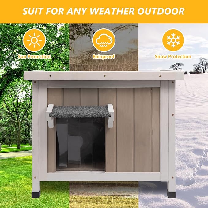 Insulated 22.44" L Cat House,All-Round Foam Feral Cat Shelter for Winter Cats,Outdoor Weatherproof Cat Enclosure with Asphalt Roof & 2 Escape Doors for Winter Small Cats,Grey