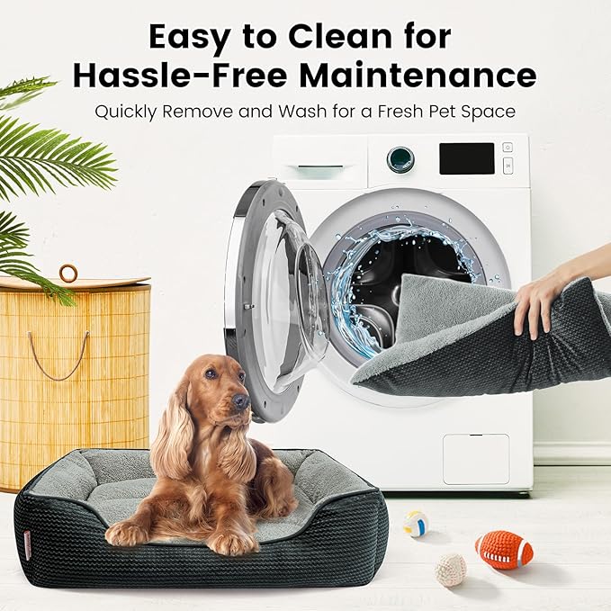 Miguel Dog Bed with Removable Cushion/Pillow for Medium Small Dogs, Washable Pet Bed with Side Easy to Wash Puppy Bed, Large Rectangle Cat Bed for Indoor Cat with Anti-Slip Bottom, Dark Gray 25 Inch