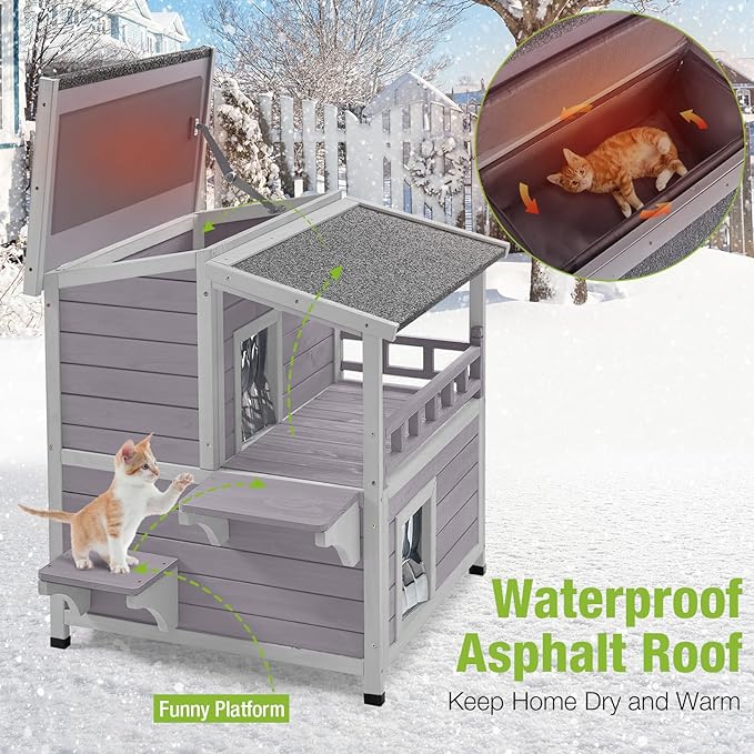 Cat House Outdoor Insulated Kitty Shelter with 100% Liner for Winter,Waterproof Great for Indoor & Outdoor Use