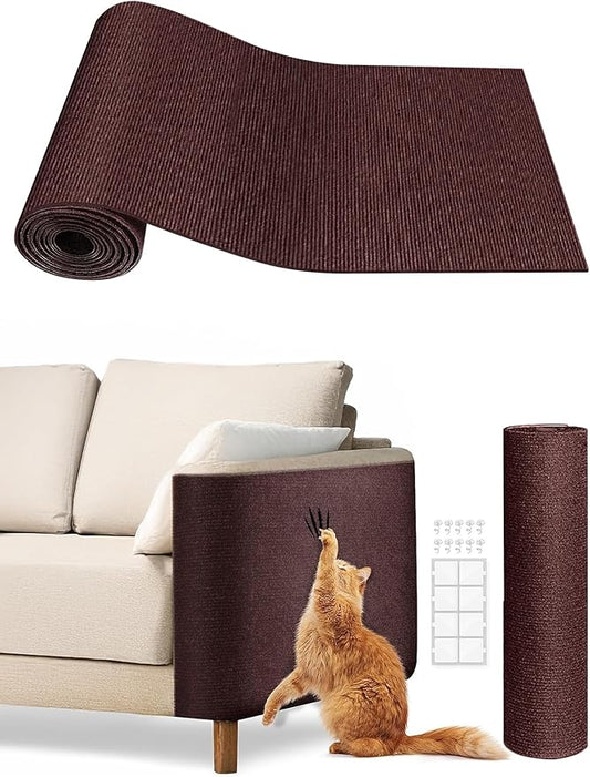Cat Scratch Mat Furniture Protector, Eco-Friendly DIY Trimmable Self-Adhesive Cat Scratching Pad, Couch Wall Sofa Guard, Reusable Claw Scratching Protector 78.7"x15.8" (Brown)