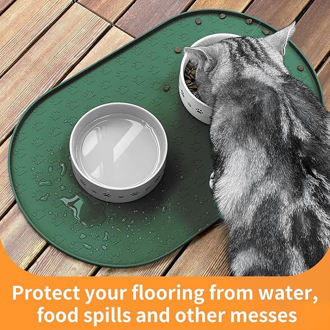 KPWACD Pet Placemat for Dog and Cat, Anti-Slip Waterproof Dogs Feeding Bowl Mat Prevent Food and Water Overflow, Silicone Puppy Dish Mats Suitable for Small Medium Big Pets, Hunter Green, 24" * 16"