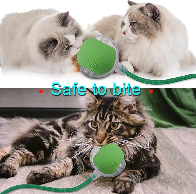 Interactive Cat Dog Toy Ball: Indoor Small Automatic Moving Smart Rolling Fun Pet Game with Led Light and String Tail for Motion Activated, Cute Kitten Puppy Present, Exercise Wheel Supplies (Green)