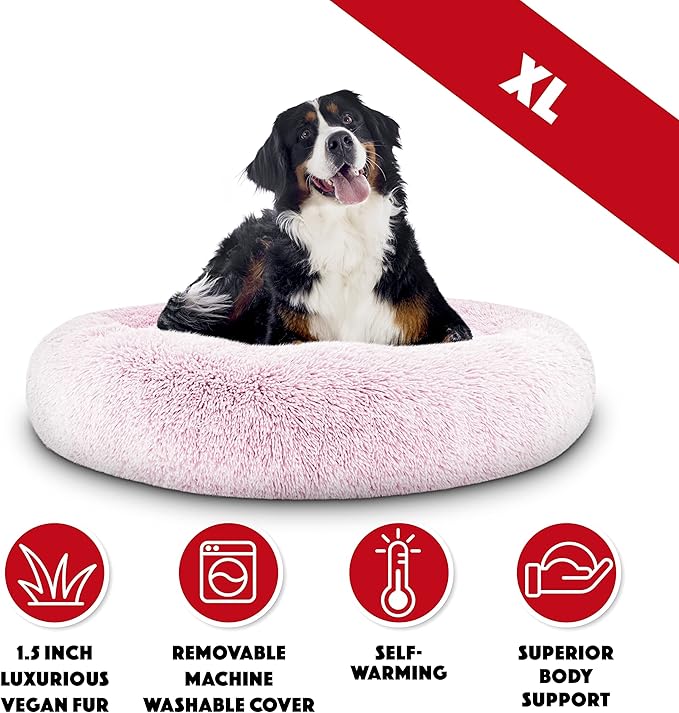 The Dog’s Bed Sound Sleep Original Calming Dog & Cat Bed, Anti-Anxiety Plush Faux Fur Donut Nest Snuggler, with Removable Cover, Veterinary Approved