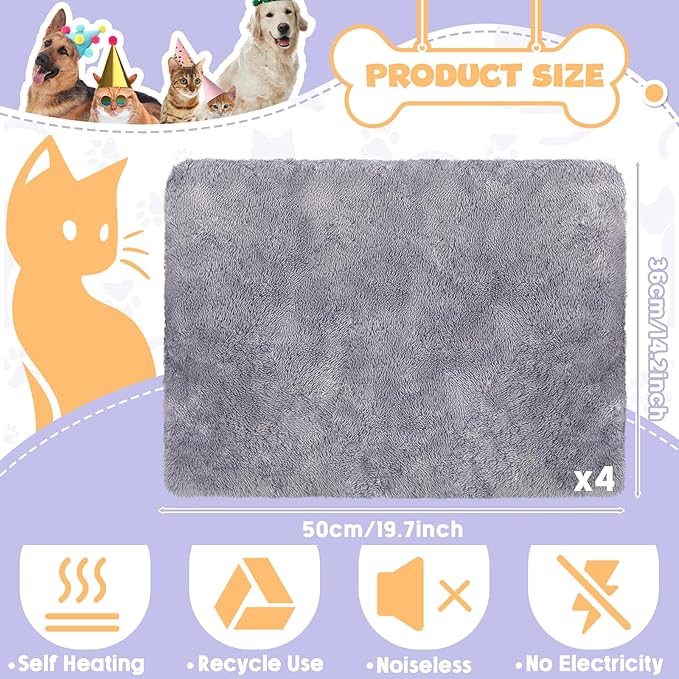 4 Pack Self Warming Cat Bed Pad Self Heating Extra Thermal Cat and Dog Bed Mat 14 x 19.5 Inches Reflects Body Washable Pet Heating Pad Blanket for Cage Indoor Outdoor