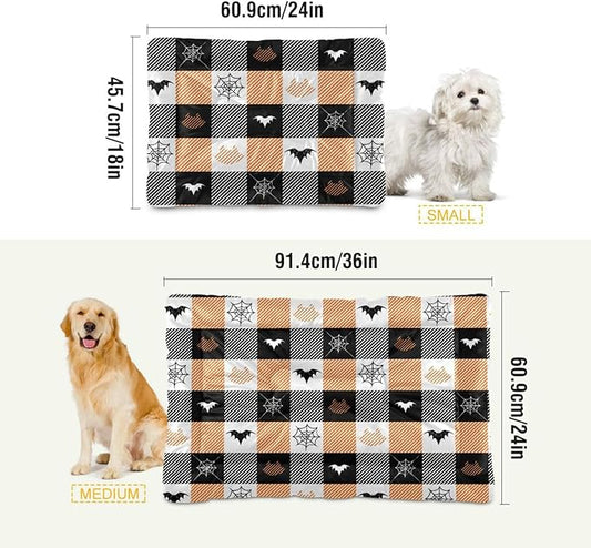 Pet Bed Halloween Bats Cat Plaid Stripe Dog Bed Mat Absorbing Non Slip Pad Pet Sleeping Mat for Small, Medium, and Large Dogs Puppy Cat 36 in x 24 in