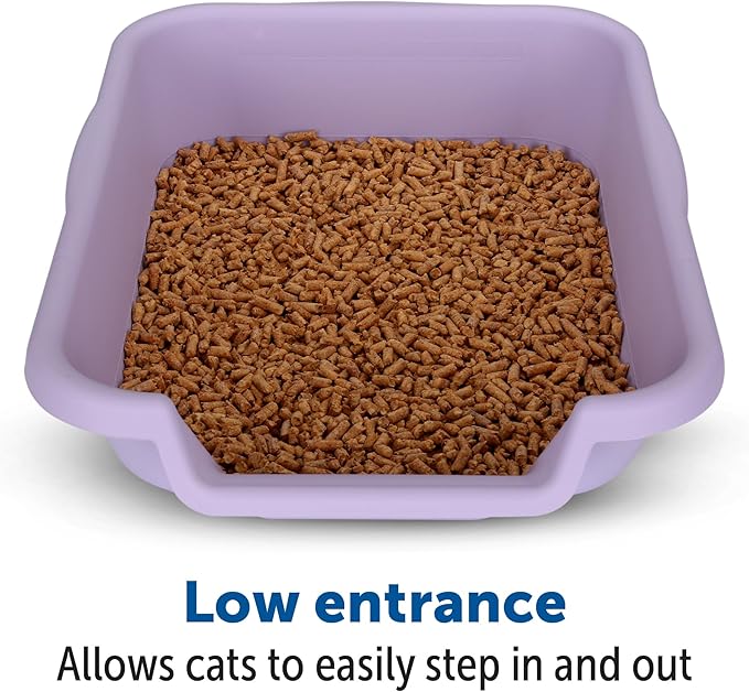 KittyGoHere Senior Cat Litter Box 2 Pack, Small Storybook Lavender Low Entrance Kitty Litter Box Sized for Cats Comfort, Perfect for Senior & Arthritic Cats, Made in USA - with Long-handle Jumbo Scoop