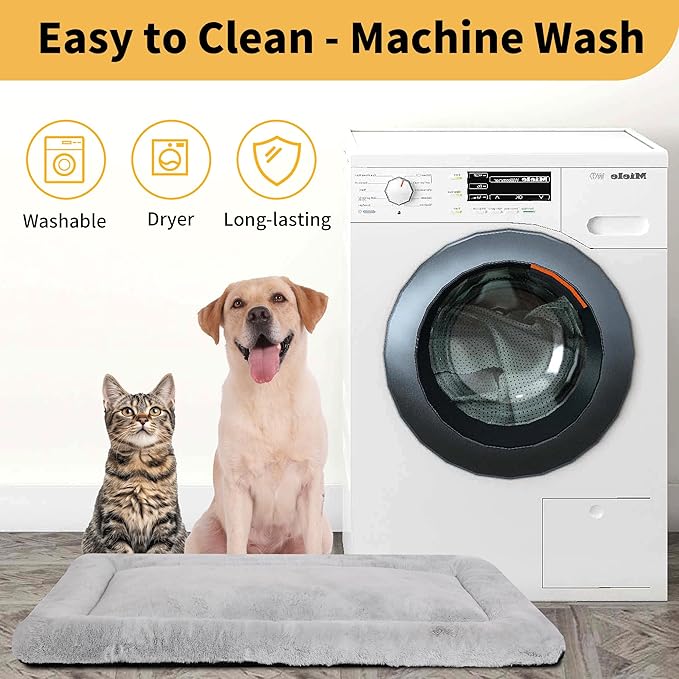 Washable Dog Crate Pad, Ultra Soft Dog Bed for Large Dogs, Anti-Slip Kennel Pad for Dogs Cozy Sleeping Mattress, Travel Flat Pet Beds for Indoor & Outdoor Pet (42" x 28", Grey