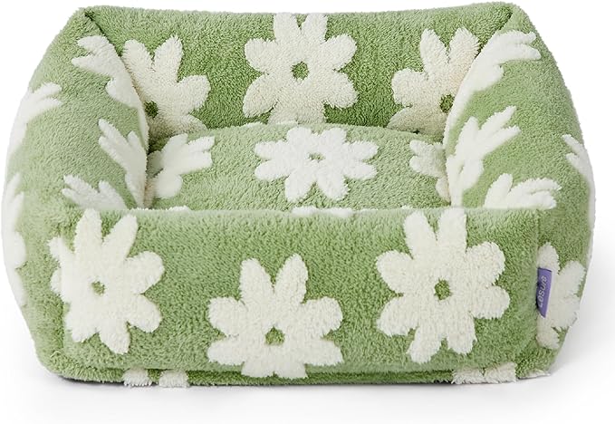 Lesure Cute Dog Bed for Small Dogs & Cats- Washable Puppy Beds,Cozy Rectangle Orthopedic Pet Sofa with Jacquard Shaggy Plush & Anti Slip Bottom,20x19x6inches