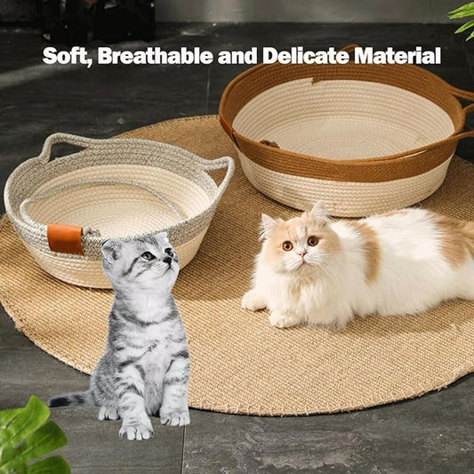 Cutypet Cat Basket, Cuty Pet Basket, Handwoven Cotton Rope Cat Bed, cat Scratch Bed with Built-in Teasing Ball, Breathable & Easy to Clean and Detachable Pad (Gray, Large)