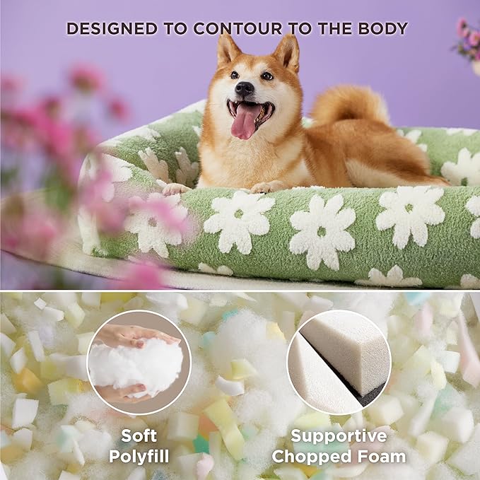 Lesure Cute Dog Bed for Large Dogs - Washable Pet Beds,Cozy Rectangle Orthopedic Sofa with Jacquard Shaggy Plush & Anti Slip Bottom,36x27x8inches