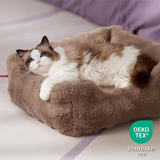 Lesure Fluffy Dog Beds for Puppy&Kitten- Orthopedic Rectangle Calming Pet Sofa,Fluffy Plush Bubble Bolster Cat Bed with Removable Washable Cover and Nonskid Bottom,20x19x6inches,Brown