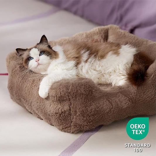 Lesure Fluffy Dog Beds for Puppy&Kitten- Orthopedic Rectangle Calming Pet Sofa,Fluffy Plush Bubble Bolster Cat Bed with Removable Washable Cover and Nonskid Bottom,20x19x6inches,Brown