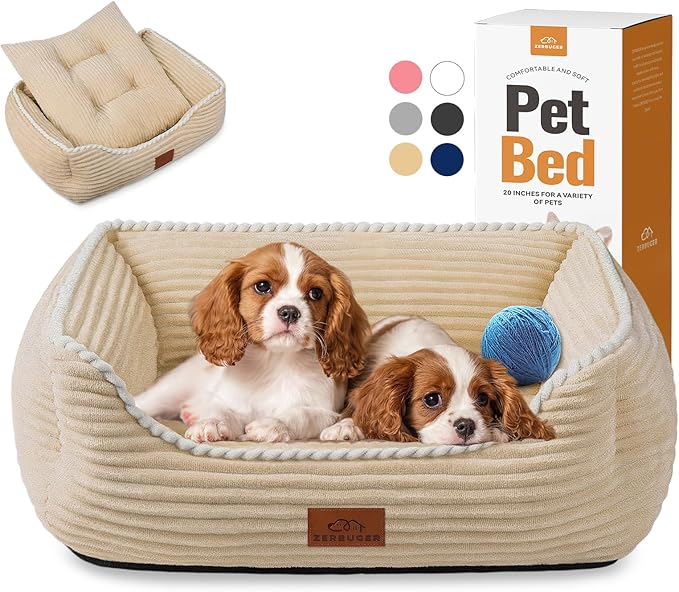 Rectangle Cat Dog Bed for Large Medium Small Pets Indoor Outdoor Machine Washable Sleeping Sofa Non-Slip Bottom Soft Puppy Bed Durable Orthopedic Calming Pet Cuddler (Medium, Coffee)