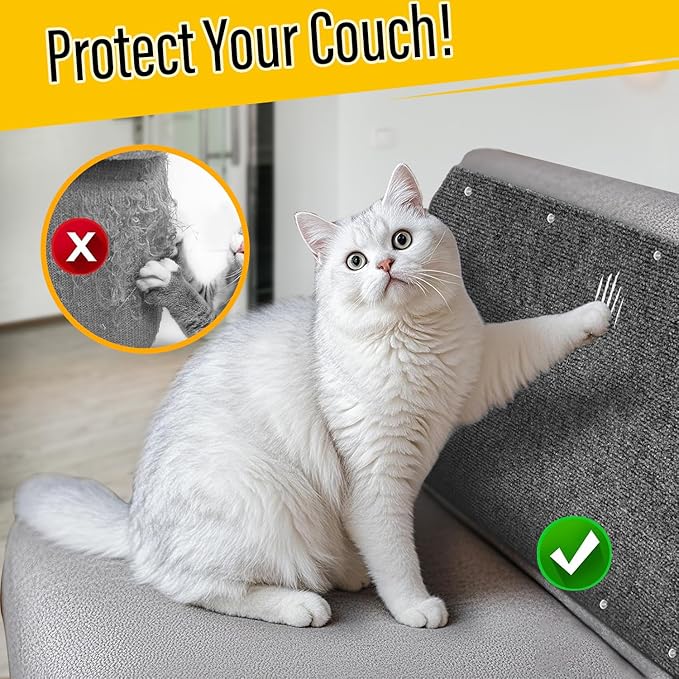 Cat Scratch Couch Furniture Protector, Adhesive Cat Scratch Pad Deterrent for Furniture, DIY Climbing Scratcher for Indoor Cats (Light Grey, 39.3x15.8 in)