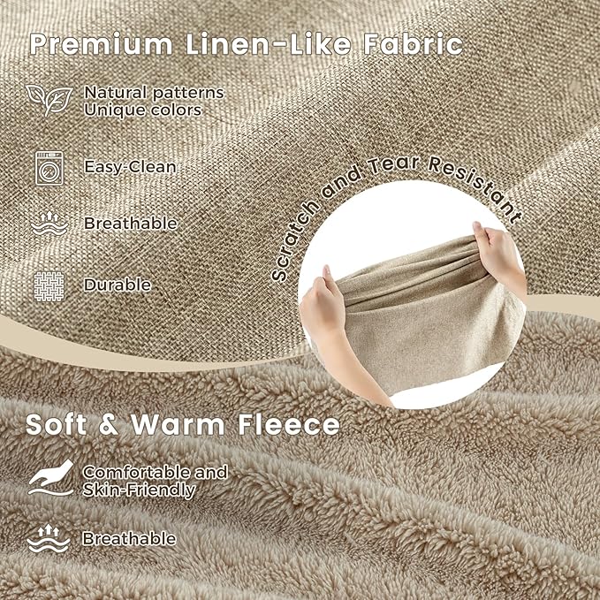 Miguel Washable Faux Linen Cat Beds for Indoor Cats with Removable Cushion Pillow, Easy to Wash Small Dog Bed with Side, Rectangle Kitten Bed Cuddle Puppy Bed with Anti-Slip Bottom, Beige 20 Inch