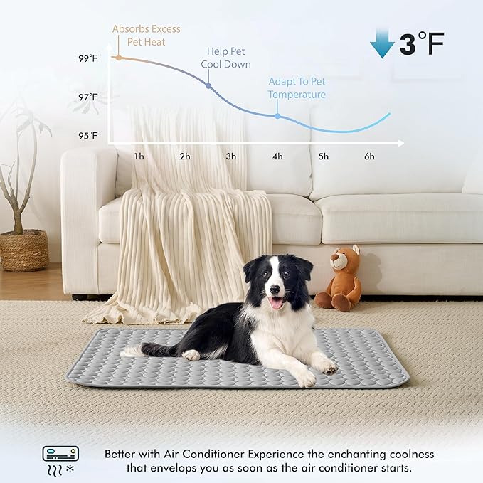 MICROCOSMOS Summer Cooling Mat & Sleeping Pad- Water Absorption Top, Materials Safe, Easy Carry, EZ Clean. Keep Cooling for Pets, Kids and Adults.(Grey, 36" x24")