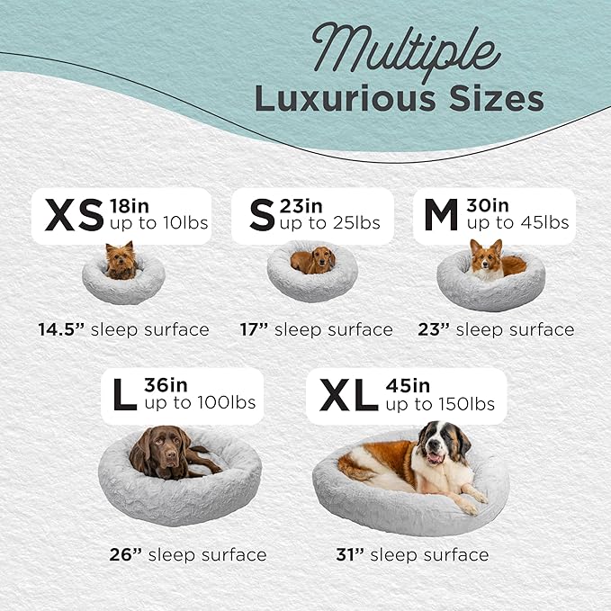 Best Friends by Sheri Original Calming Donut Dog and Cat Bed, Lux Faux Fur, Gray, (30in x 30in) - Anxiety Relief for Pets Up to 45 lbs