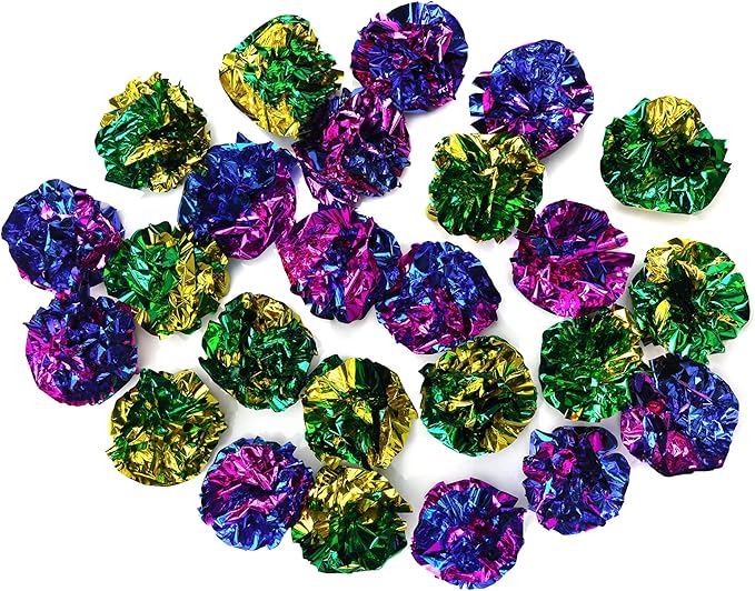 CHIWAVA 45PCS 1.6'' Mylar Balls Cat Toy Shiny Crinkle Ball Kitten Crackle Lightweight Play Assorted Color