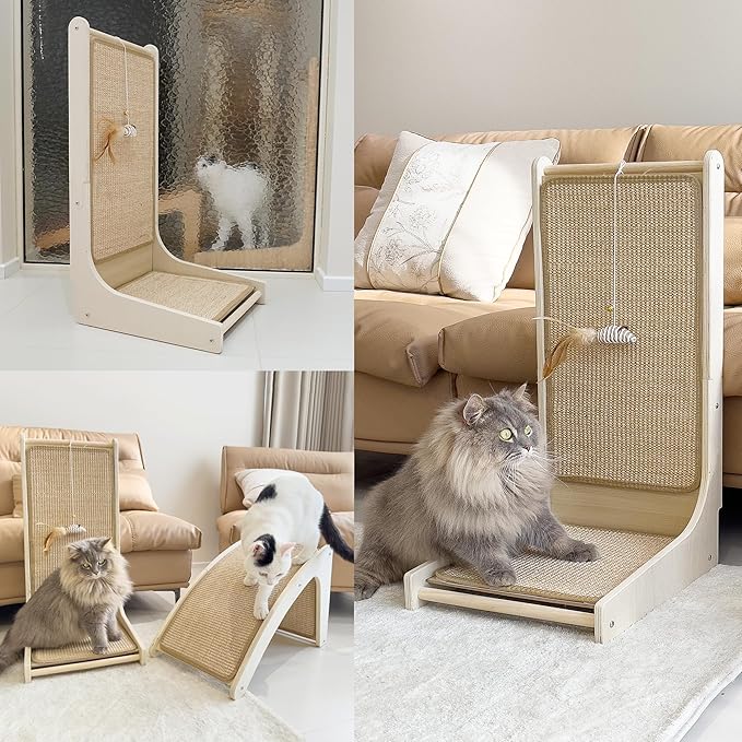 PETKARAY Vertical Sisal Cat Scratcher Board, Right Angle Scratching Post and Scratch Pad for Indoor Cats, Wall Furniture Protector