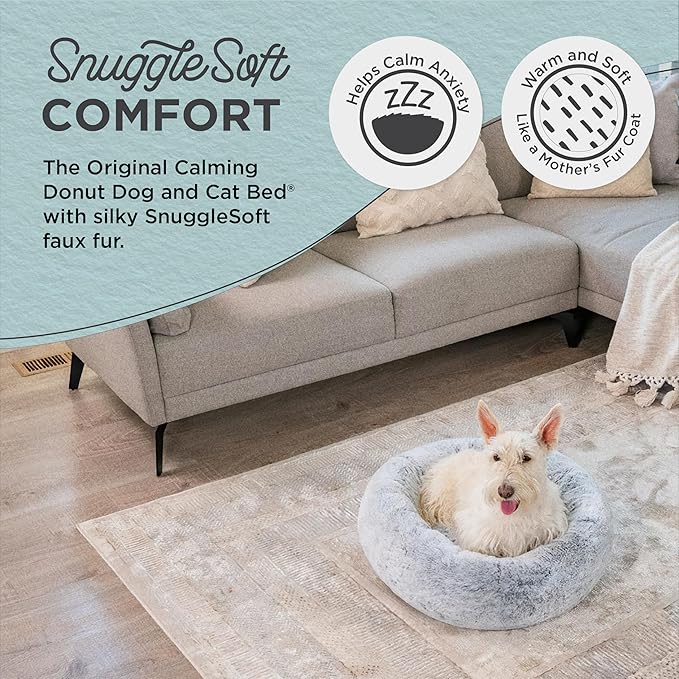 Best Friends by Sheri SnuggleSoft Faux Fur Calming Donut Bed for Dogs, Gray, Small, 23x23