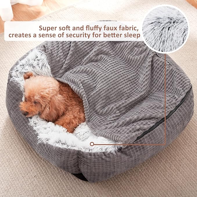 MIXJOY Dog Beds for Small Dogs, Rectangle Cave Hooded Blanket Puppy Bed, Luxury Orthopedic Cat Beds for Indoor Cats, Warmth and Machine Washable (20 inches, Grey)