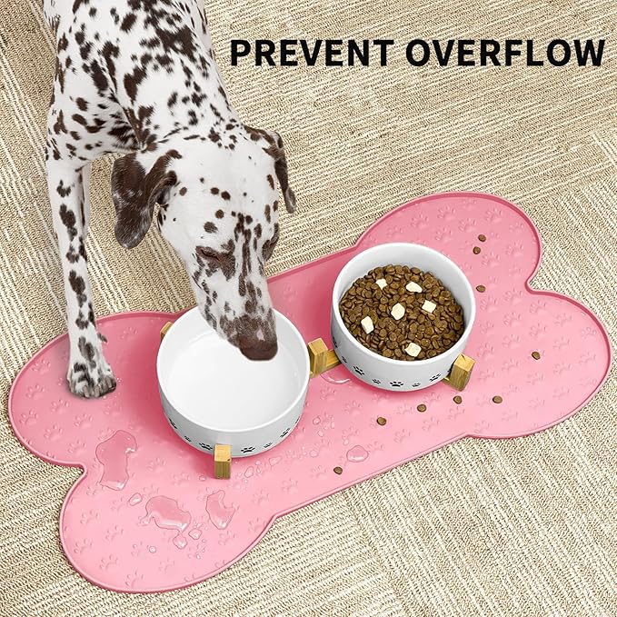 Dog Food Mat Anti-Slip Silicone Dog Bowl Mat Thicker Pet Placemat Waterproof Cat Feeder Pad with Raised Edge Puppy Kitten Feeding Mats Suitable Small Medium-Sized Dogs Cats Eating Tray