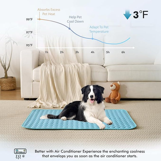 MICROCOSMOS Summer Cooling Mat & Sleeping Pad- Water Absorption Top, Materials Safe, Easy Carry, EZ Clean. Keep Cooling for Pets, Kids and Adults.(Blue, 36" x24")