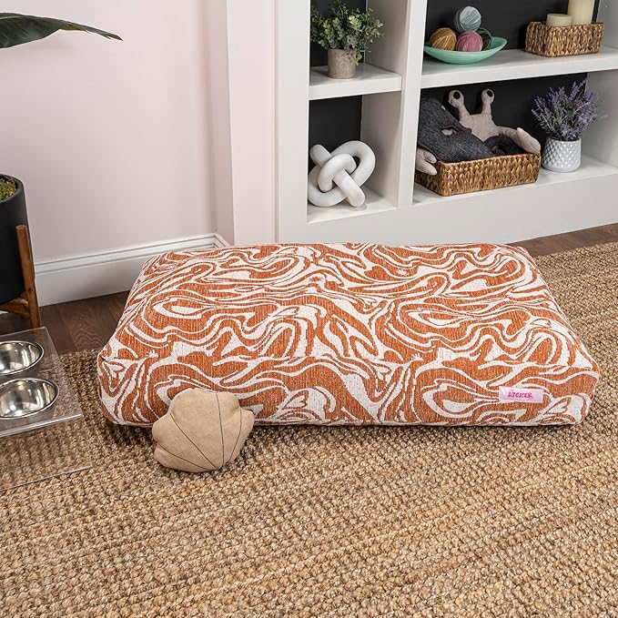 DBD3001B-M Mabel 35" x 23" Designer Modern Ultra Soft Reversible Plush Rectangular Pet Bed with Washable Cover, Tangerine Twist
