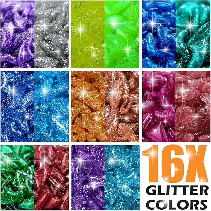 joyous 16x Glitter Colors / 160 pcs | Cat Nail Caps | Cat Claw Covers with Adhesives and Applicators (XS)