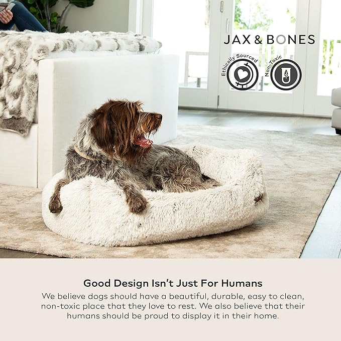 Jax & Bones Dog Napper - Machine Washable Shag Bed for Dogs - Extra Heavy Duty Bolstered Sides - Medium White Dog Mat | 35 x 27 Inches