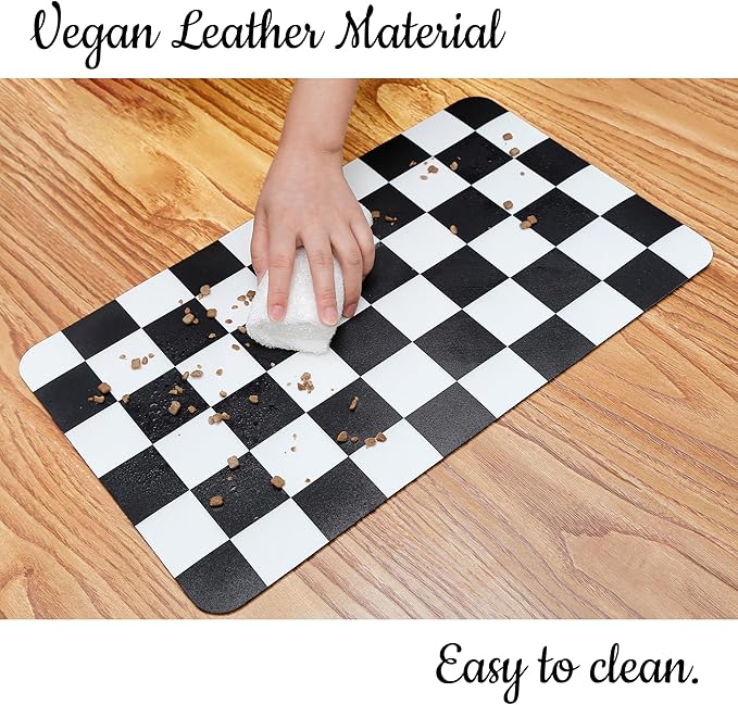 Ralxion Checkered Dog Feeding Mat, Absorbent Mats for Dog Food and Water Bowl, Dispenser, Modern Aesthetic Black White Checkerboard Pet Placemat for Dogs, Cats, Puppy Accessories, 12" X19”