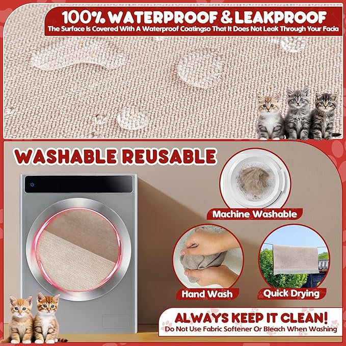 Loiion Cat Scratch Furniture Protector - Anti-Slip, Waterproof Sofa Cover to Keep Cats Off, Pet-Friendly Couch Protectors for 3 Cushion Couch, Anti-Scratch Couch Cover for Pets and Kids 118"X91"Khaki