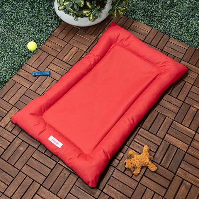 DBD3004A-M Archie 29.5" x 22.5" Traditional Oxford Waterproof Indoor/Outdoor Hand-Washable Memory Foam Camping Pet Bed, Strawberry