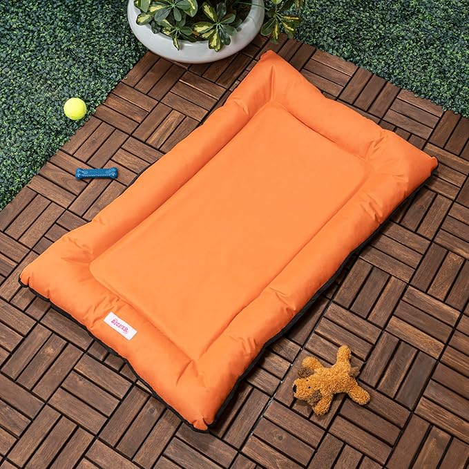 DBD3004B-L Archie 39" x 23" Traditional Oxford Waterproof Indoor/Outdoor Hand-Washable Memory Foam Camping Pet Bed, Tangerine