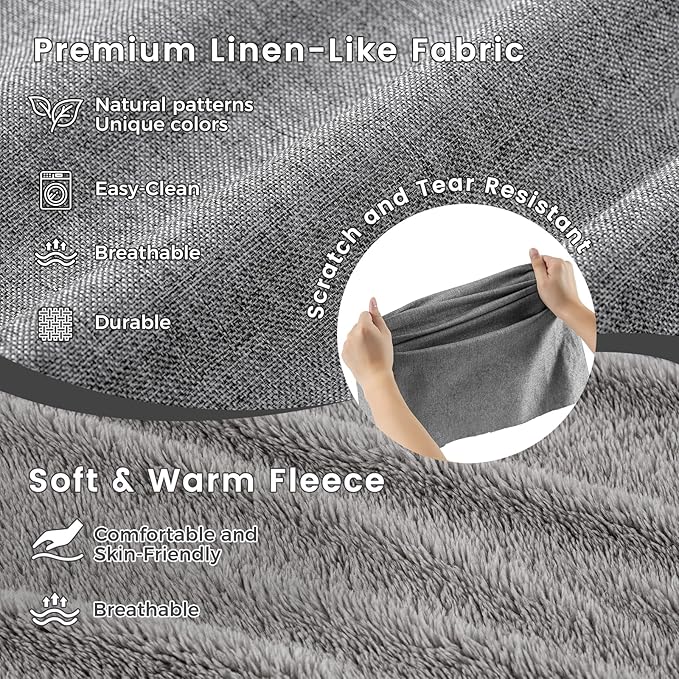 Miguel Faux Linen Dog Bed with Removable Cushion Pillow for Medium Small Dogs, Washable Pet Bed with Side Easy to Wash Puppy Bed, Rectangle Cat Bed for Indoor Cat with Anti-Slip Bottom, Gray 25 Inch