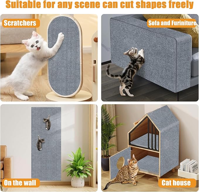 Cat Scratching mat Self-Adhesive, Trimmable Furniture Protector for Couch, Sofa, Wall & Cat Trees - Durable Scratch Pad with Nano Tape, DIY Climbing Carpet for Indoor Cats (Light Grey, 78.7"x15.8")