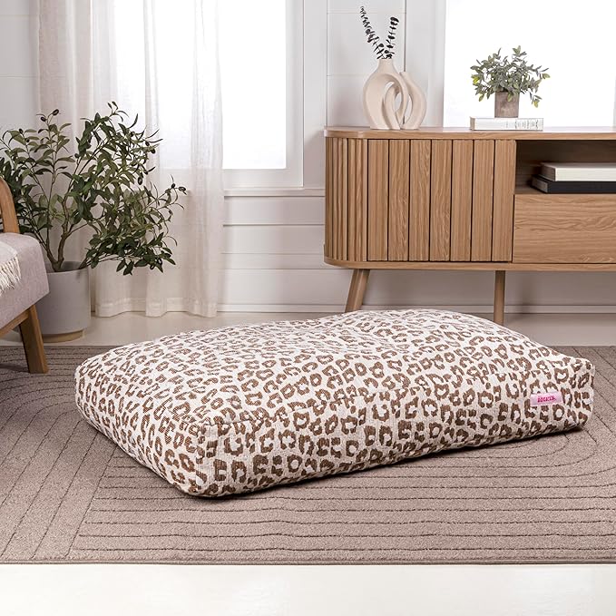 DBD3001E-L Mabel 41" x 25.5" Designer Modern Ultra Soft Reversible Plush Rectangular Pet Bed with Washable Cover, Modern Leopard