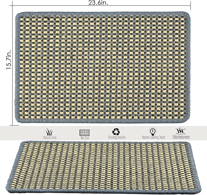 Cat Scratching Mat,23.6 x 15.7inch Sisal Cat Scratchers for Indoor Cats with Velcro Tapes,Stick on Floor Wall Cat Scratcher,Horizontal Cat Scratcher Protect Carpets and Sofas (Grid Style)…