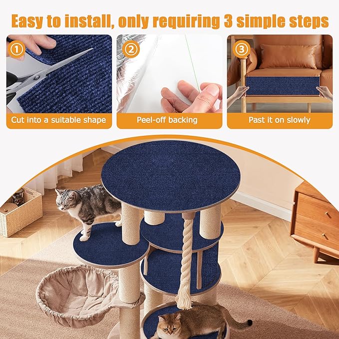 cat Scratching mat Self-Adhesive, Trimmable Furniture Protector for Couch, Sofa, Wall & Cat Trees - Durable Scratch Pad with Nano Tape, DIY Climbing Carpet for Indoor Cats(Dark Blue, 39.3"x15.8")