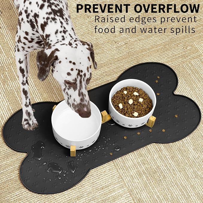 Dog Food Mat Anti-Slip Silicone Dog Bowl Mat Thicker Pet Placemat Waterproof Cat Feeder Pad with Raised Edge Puppy Kitten Feeding Mats Suitable Small Medium-Sized Dogs Cats Eating Tray