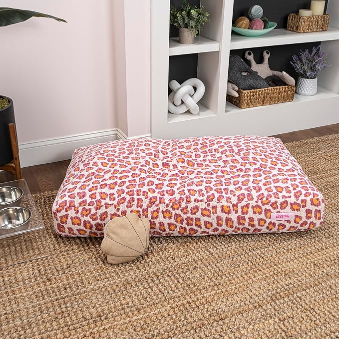DBD3001F-XL Mabel 49.5" x 31.5" Designer Modern Ultra Soft Reversible Plush Rectangular Pet Bed with Washable Cover, Raspberry Leopard